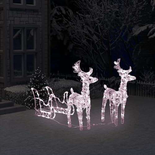 XGWKCNV Furniture Select-Rentiere & Schlitten Weihnachtsdeko 160 LEDs 130cm Acryl
