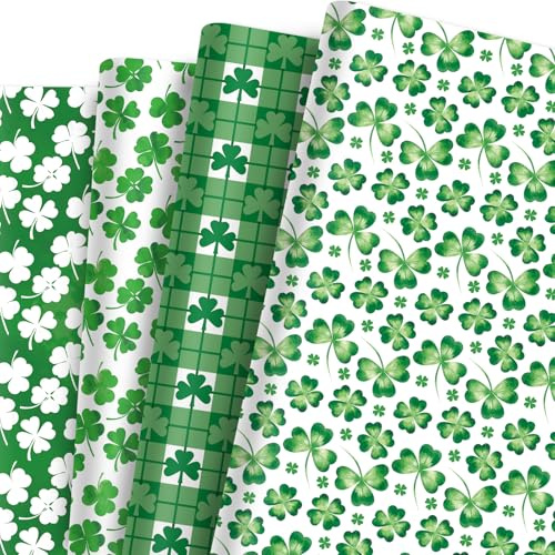 Geschenkpapier mit Kleeblatt-Muster, 50,8 x 68,6 cm, St. Patrick's Day, Geschenkpapier, Kleeblatt-Muster, Geschenkpapier für irische St. Patrick Dekor, Geschenkverpackung, 12 Bögen