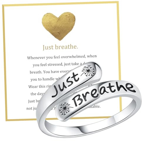 Joalpysm Just Breathe Ring for Women Adjustable Inspirational Rings Anxiety Ring for Girls, Spiral Wrap Healing Rings Encouragement for Women Men Calmi Ring Inspirational Friendship Jewelry Gift (C)
