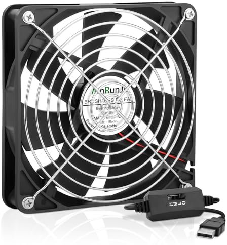 AmRunJe 140mm x 25mm USB Computer Fan with 3 Speed Degree 5v PC Cooling Fan for DVR Receiver PlayStation Xbox AV Cabinet
