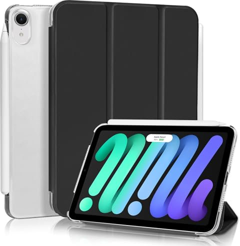 4UBonLife Funda para iPad Mini 7 (A17 Pro) 2024 / Mini 6ª Generación 2021 8,3 Pulgadas, Cover Protectora Carcasa Rígida Delgada con Trasera Translúcido Cubierta para iPad Mini 6 /Mini 7,Negro