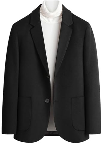 Veste de Costume Décontractée Blazer en Laine Tweed Homme Coupe Droite 2 Boutons Casual Suit Jacket (Noir, L)