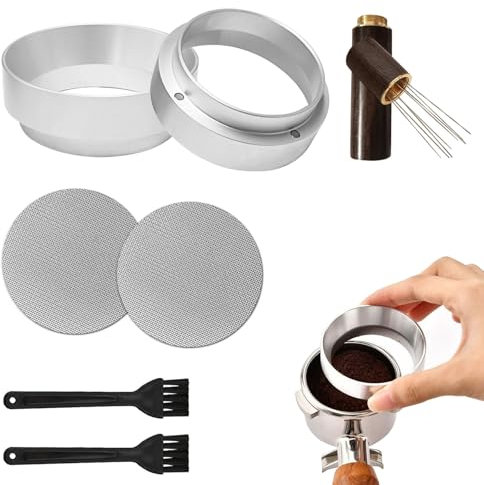 ZOCONE 2 Piezas Anillo Dosificador Cafe Accesorios con Pantalla de Disco Cafe 51mm Agitador de Cafe Agujas, Aluminio Embudo Dosificador Magnético para Portafiltro, WDT Coffee Tool para Espresso