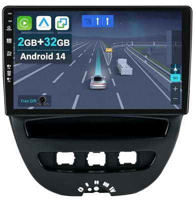 CADLEY Android 14 Autoradio für Peugeot 107 Toyota Aygo Citroen C1 2005-2014-mit Wireless Apple CarPlay|Android Auto|Mirror Link|GPS Navigation|Bluetooth 5.0|WiFi |USB|Navi|FM+Rückfahrkamera