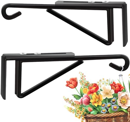 Adjustable (0.9-3) Vinyl Fence Hooks for Hanging Plants, Over the Railing Fence Plant Hangers Outdoor, Black Heavy Duty Coated Steel Patio Hooks for Hanging Bird Feeders, Lights, Basket, Pool Tools