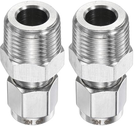 sourcing map 2pcs Compression Fitting 6mm Tube OD x 3/8 NPT Male Thread Stainless Steel Straight Coupler Adapter Compression Tube Pipe Fitting Connector for Oil Gas Water