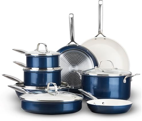 GOTHAM STEEL PRO 13 Pc Ceramic Cookware Set Nonstick, Pots and Pans Set Non Stick, Hard Anodized. Induction Cookware, Pots and Pans for Cooking, Non Toxic Cookware Sets, Oven & Dishwasher Safe