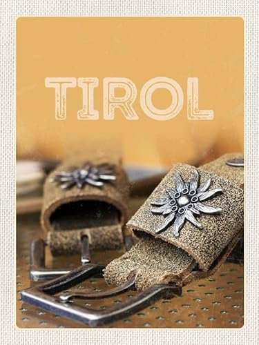 mrdeco Holzschild 30x40cm Tirol Symbole Blume Edelweiß Glück Holz Schild