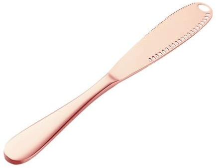 Wambere 5 Stück 20,5 cm x 2,5 cm Butterstreuer 3-in-1-Buttermesser aus Edelstahl Butterschneider mit Löchern und Wellenschliff Tafelmesser Käsemesser Frühstücksmesser für Käse Torten Brot,Roségold