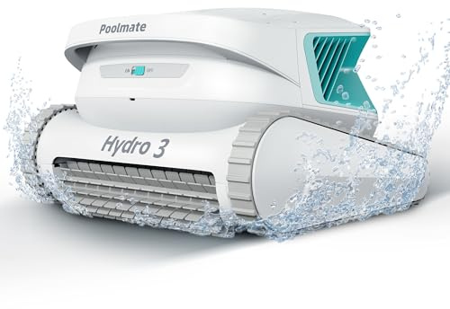 Poolmate Hydro 3 robot aspirapolvere per piscina tutto in uno, 200 minuti di durata senza fili, 2 motori senza spazzole da 150 W + spazzola per pavimento/parete/linea di galleggiamento, ideale per