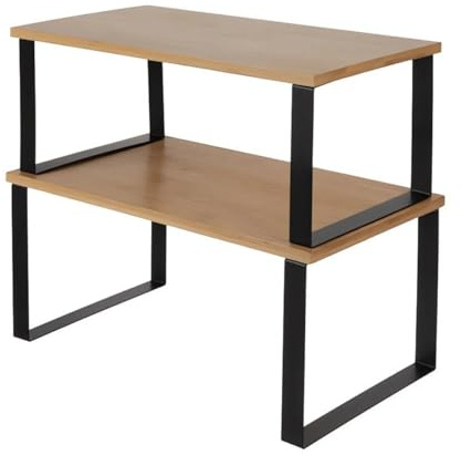 Ruhhy Gewürzregal 2er Set – stapelbares Küchenregal & Gewürzhalter – erweiterbares Bambus Regal mit Metallrahmen – Küchen-Organizer, 19,5 x 33,5 x 16,5 cm