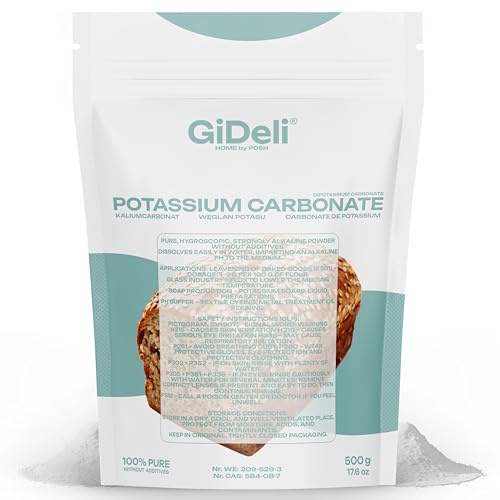 GiDeli Kaliumcarbonat 500 g Pottasche K2CO3 Lebensmittelqualität E501 Reines alkalisches Pulver zum Backen, Seifenherstellung & pH-Pufferung