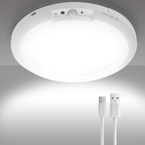 Rechargeable Motion Sensor Light with Remote - Magnetic Wireless Ceiling/Wall Lights,3 Dimmable Color Temperatures 10000mAh Battery Powered Pir Lights for Shed Loft Bathroom Garage cet 400LM