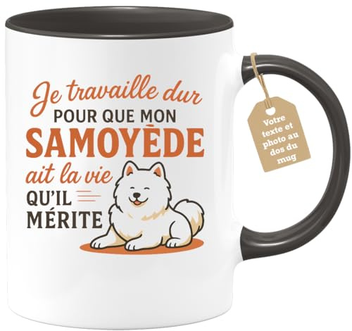 quotedazur Café-Croissant - Mug Personnalisé Je Travaille Dur Pour À Mon Samoyède La Vie Qu'Il Mérite Cadeau Noël Parfait Tasse Chien Et Passionnés - Noir/Céramique