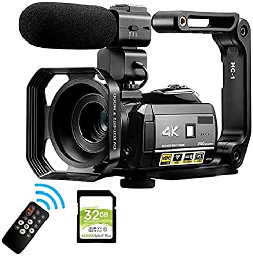 Cámara de video 4K con visión nocturna, WiFi y zoom digital, cámara profesional de grabación de vlogs y captura de video HD