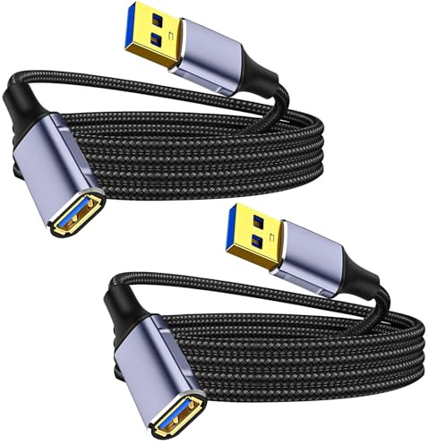 baolongking USB 3.0 braided extension cable, 5Gbps high-speed Type-A male to Type-A female synchronous data transmission extension cable, compatible with printers, scanners, mice, etc. (2m(2pack))
