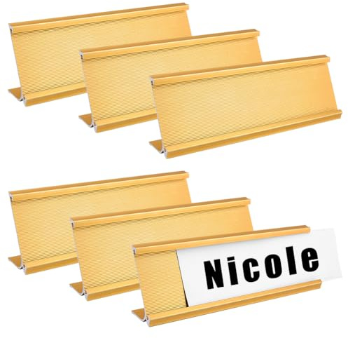 FINGERINSPIRE 6 soportes para placa de nombre de aluminio, 180 x 31 x 53 mm, dorado, para escritorio, oficina, sala de reuniones u otros eventos comerciales