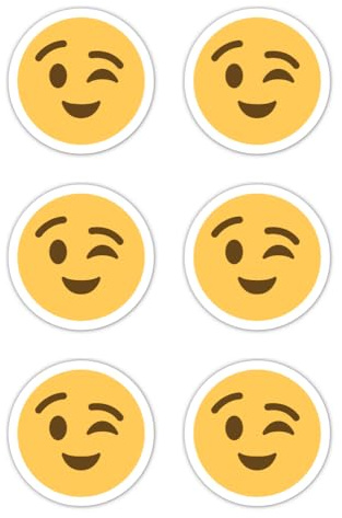 Laminierte Aufkleber: 50 mm, 6 Stück - Emoticon Zwinker Smiley rund, wasserfeste Vinyl Sticker