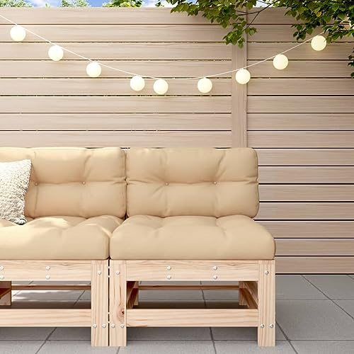 QZZCED Modulares Gartensofa aus massivem Kiefernholz mit weichen Kissen und Lamellen-Design, robuste Struktur für Terrasse oder Hof, 3-Sitzer-Set
