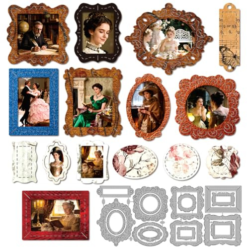 MAYJOYDIY 2Stück Vintage Foto Rahmen Metall Stanzformen Kohlenstoffstahl Schneideformen Schablonen Bilderrahmen Stanzen für DIY Papierhandwerk Kartenherstellung Scrapbooking Album Dekor