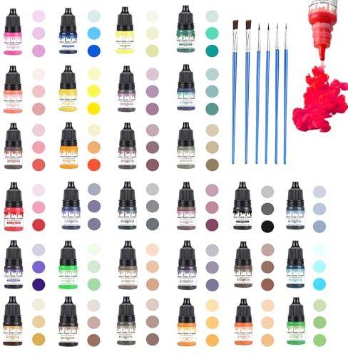 Farbe für Gießpulver, 30 Farben x 5ml Epoxidharz Farben, Leicht Lösliches Pulver, Betonfarbe Pulver Gipsfarbe, Enthält 6 Pinsel, DIY Produktion Zementbeschichtung Farbige Pigmente