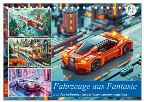 Fahrzeuge aus Fantasie (Tischkalender 2026 DIN A5 quer), CALVENDO Monatskalender: Kinderträume werden wahr: Fantasievolle Fahrzeuge zum Spielen und Staunen (CALVENDO Hobbys)