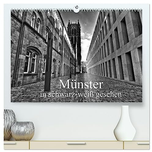 Münster in schwarz-weiß gesehen (hochwertiger Premium Wandkalender 2026 DIN A2 quer), Kunstdruck in Hochglanz: Münster, eine westfälische Metropole, eine sehenswerte Stadt. (CALVENDO Orte)