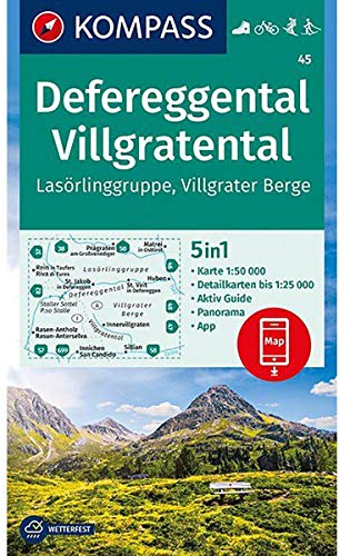 KOMPASS Wanderkarte Defereggental, Villgratental, Lasörlinggruppe, Villgrater Berge: 5in1 Wanderkarte 1:50000 mit Panorama, Aktiv Guide und ... Langlaufen. (KOMPASS-Wanderkarten, Band 45)