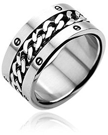 Autiga Herren Damen Edelstahl Ring Silber Gold Ketten Inlay Kettenring Drehring Spinner Silber-Gold 64 - Ø 20,57 mm