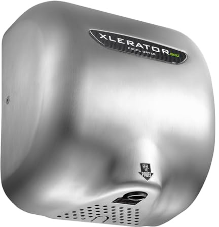XLERATOReco Hand Dryer, Excel Dryer XL-SB-ECO-110-120V Hand Dryer, Automatic, Surface-Mounted, Brushed Stainless Steel Cover, Standard Nozzle