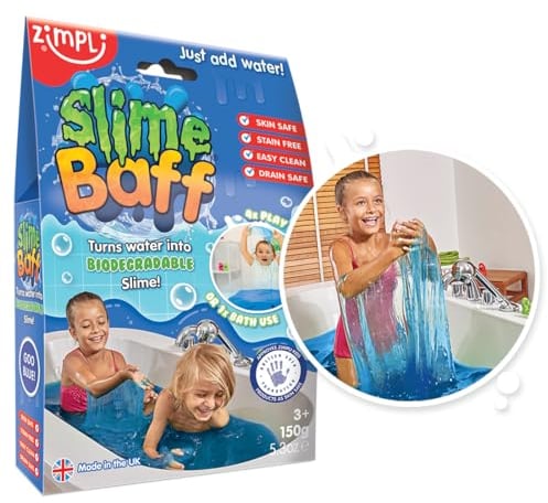 Slime Baff Bleu de Zimpli Kids, 1 bain ou 4 utilisations, transforme magiquement l'eau en slime gluant et coloré, Cadeaux d'anniversaire pour enfants, Jouets de bain éducatifs