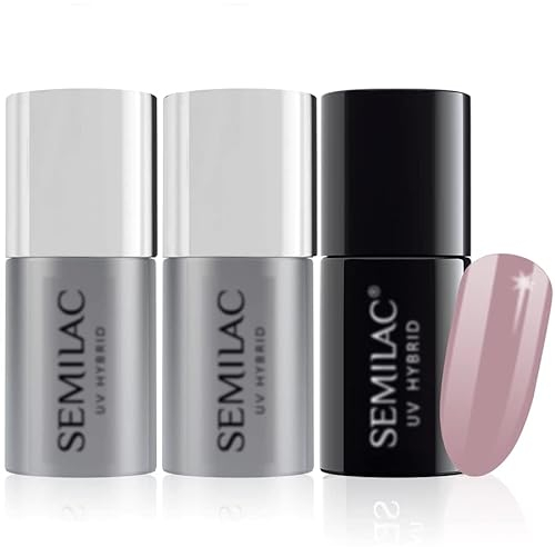 Semilac Base Coat, Top Coat & UV Gel Color Polish Langlebig, splitterfest & einfach aufzutragen 057 Nude Beige Rose Farbe UV Gel Nagellack Perfekt für Maniküre oder Pediküre