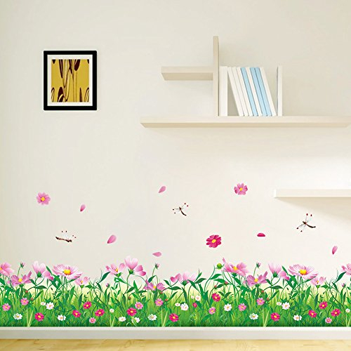 WandSticker4U®- Wandtattoo BLUMENWIESE Kinderzimmer (Breite: 2.3 M) I Wandsticker Blumen grüne Wiese Gräser Pflanzen Aufkleber Frühling I Wanddeko Wohnzimmer Schlafzimmer Küche Flur Bad