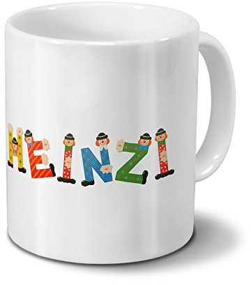 printplanet Tasse mit Namen Heinzi - Motiv Holzbuchstaben - Namenstasse, Kaffeebecher, Mug, Becher, Kaffeetasse - Farbe Weiß