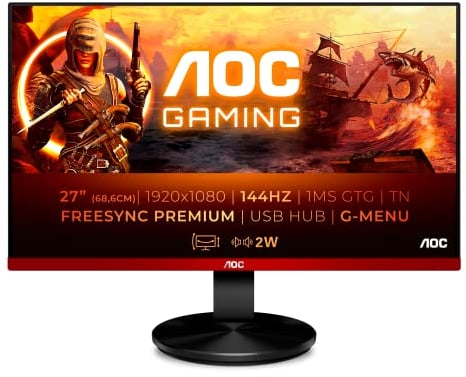 AOC G2790PX Monitor da Gaming 27, FHD 1920 x 1080 a 144 Hz, 1 ms, Speaker, D-SUB, HDMI, DP, 4 x USB, Nero/Rosso