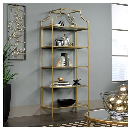 Sauder International Lux Bookcase/ book shelf, Satin Gold finish