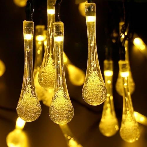 EONANT Solar String Lichter im Freien wasserdicht, 20 Fuß 30 LED Wassertropfen Solar Fee Lichter 8 Modi, Patio Garten Party Veranda Weihnachtsdekoration (Warm White)