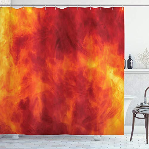 ABAKUHAUS Orange Duschvorhang, Feuer und Flammen Entwurf, Stoffliches Gewebe Badezimmerdekorationsset mit Haken, 175 x 200 cm, Orange Gelb