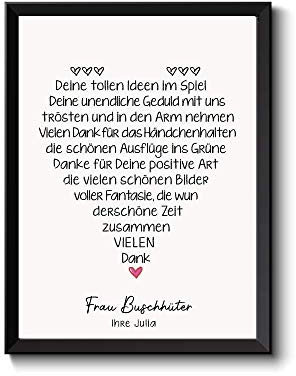 Geschenk Erzieherin DANKE-Bild Kindergarten/Kita Poster zum Abschied/Jubiläum personalisiert, auch GERAHMT in vielen Größen
