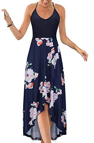 KILIG Sommerkleid Damen Lang Maxikleider Damen Sommer V Ausschnitt Freizeitkleid