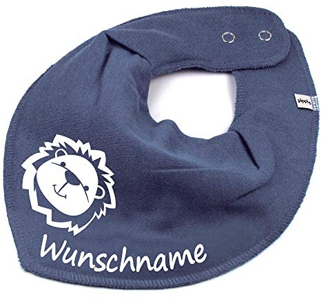 HALSTUCH mit Namen oder Text personalisiert für Baby oder Kind aus Baumwolle in Einheitsgröße Löwe dunkelgrau
