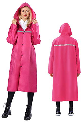 iOutdoor Products Premium Regenponcho, 100% Wasserdicht Regenjacke mit Kordelzughauben/Reißverschluss/Knopf/Reflexstreifen/Aufbewahrungstasche, Weich, Abriebfest, Reißfest, Rosenrot, 2XL(171-180 CM)