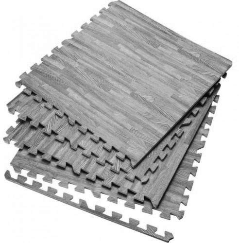 Interlocking Large Grey wooden Floor Mat Garage Exercise Play Yoga Gym Gymnastic Home Office Mat (Grey, 8 Mats-32 square feet)