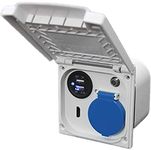 Prise extérieure multifonction pour camping-car, caravane, bateau, avec raccordement pour prise 220 V/230 V, connecteur pour HDMI, antenne satellite, port USB, décharge de traction pour 12 V