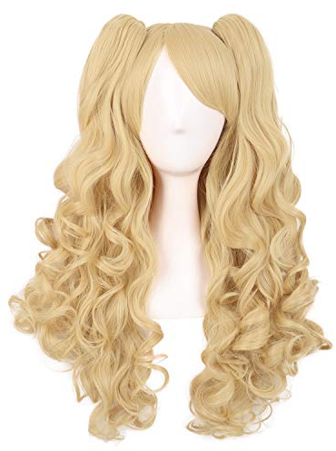 MapofBeauty 28 Zoll/70cm Lolita Lange Lockige 2 Pferdeschwanz 1 Perücke Cosplay Perücke (Orange Gelb)