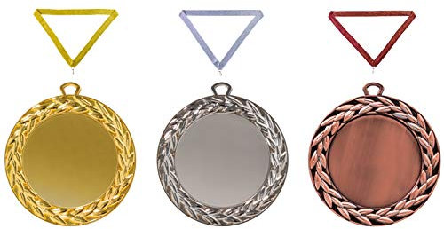 Henecka 🥇 🥈 🥉 Medaillen, Siegerkranz Medaillen mit individuellem 50 mm Sport-Jubiläum-Motiv-Emblem & Wunschgravur, inklusive Halsband, wählbar in Gold, Silber, Bronze (Gold)
