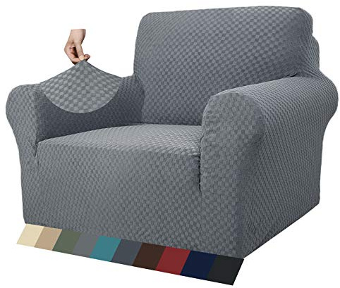 MAXIJIN Jacquard Sessel Wohnzimmer Sesselbezug Stretch für Wohnzimmer rutschfest Stuhlbezug Sofabezug 1 Sitzer für Hunde Haustiere mit Anti-Rutsch-Schäume (1 Sitzer, Hellgrau)