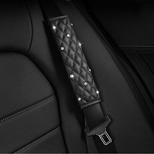 ihreesy Bling Bling Diamant Auto Gurtschutz,2 Stück Universal PU Leder Autositz Gurtpolster Schultergurt Beige Strass Kristall Schulterkissen Gurtschoner Schulterpolster für Auto SUV Truck