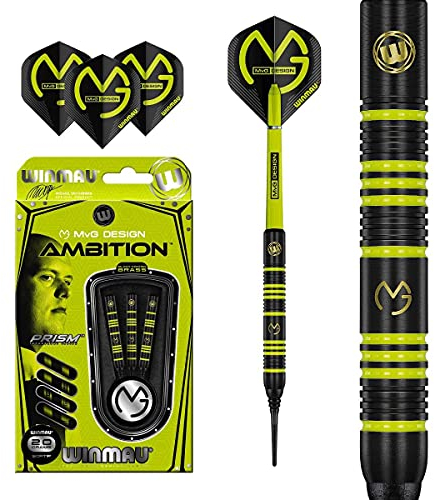 Winmau Michael Van Gerwen Ambition Dartpfeile aus beschichtetem Messing, weiche Spitze, 20 g, MVG