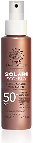 FLUIDO SOLARE VISO-CORPO SPF 50+ – Solo Filtri Fisici Minerali Microincapsulati, Senza Nanoparticelle - Protezione UVA/UVB, Water Resistant - 100 ml Spray - ECO-BIO - DOMUS OLEA TOSCANA